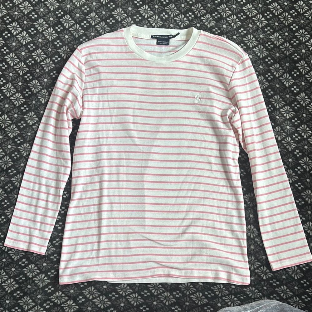 Ralph Lauren Sport Pink and White Striped Long Sleeve Shirt